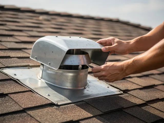 Medina Dryer Vent Cleaning certified technician safely cleaning a roof-mounted dryer vent in Medina