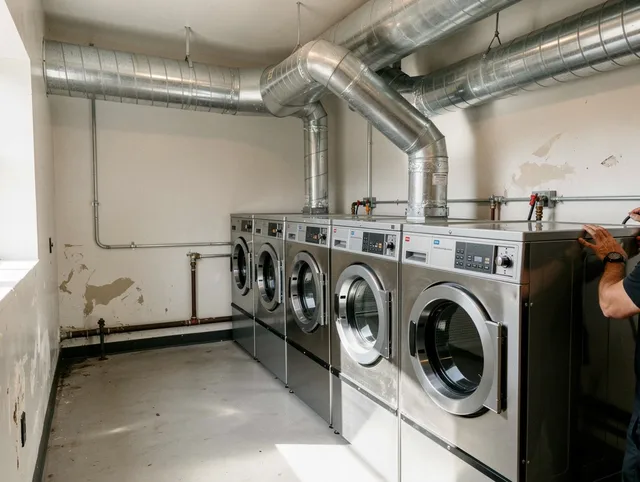 Medina Dryer Vent Cleaning team performing large-scale commercial dryer vent cleaning in Medina