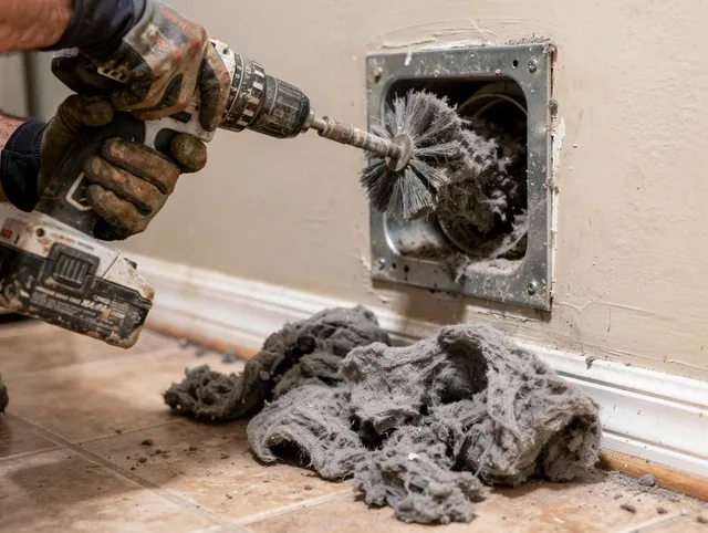 Certified Medina Dryer Vent Cleaning technician performing dryer vent cleaning in Medina