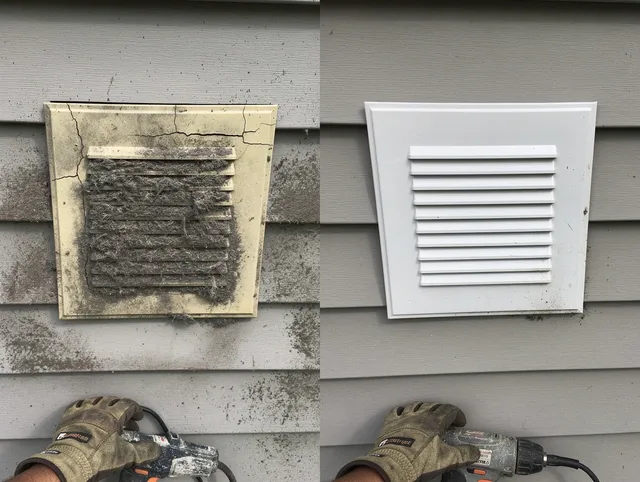 Medina Dryer Vent Cleaning technician installing high-quality dryer vent cover at a residential property in Medina