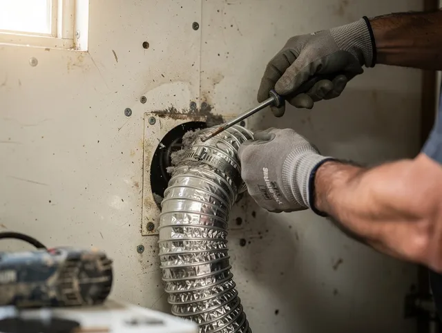 Medina Dryer Vent Cleaning technician performing precise dryer vent hose installation in Medina